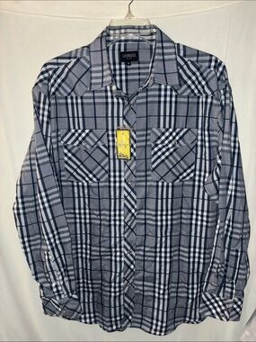 Gioberti Navy and White Plaid Button-Up Shirt